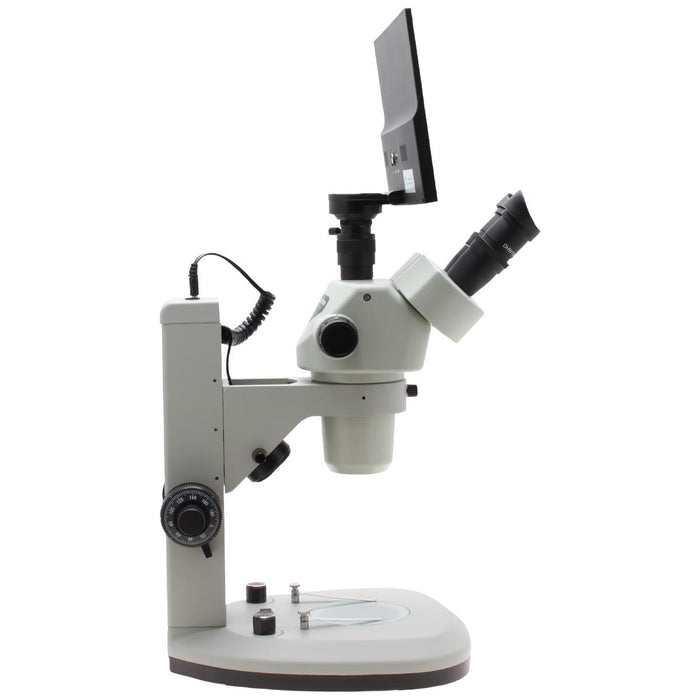 SPZV-50 Trinocular Stereo Zoom Microscope [6.7x - 50x] on Track Stand with Top and Bottom LEDs