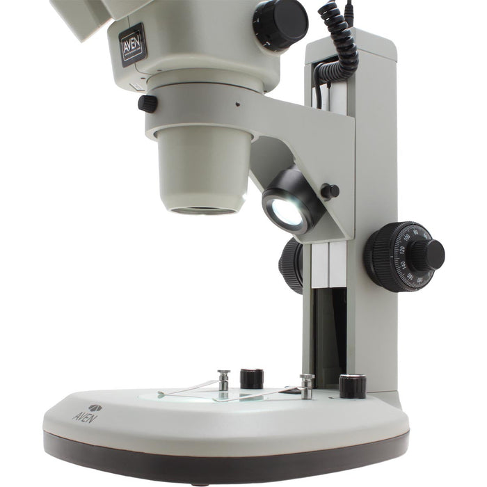 SPZV-50 Trinocular Stereo Zoom Microscope [6.7x - 50x] on Track Stand with Top and Bottom LEDs