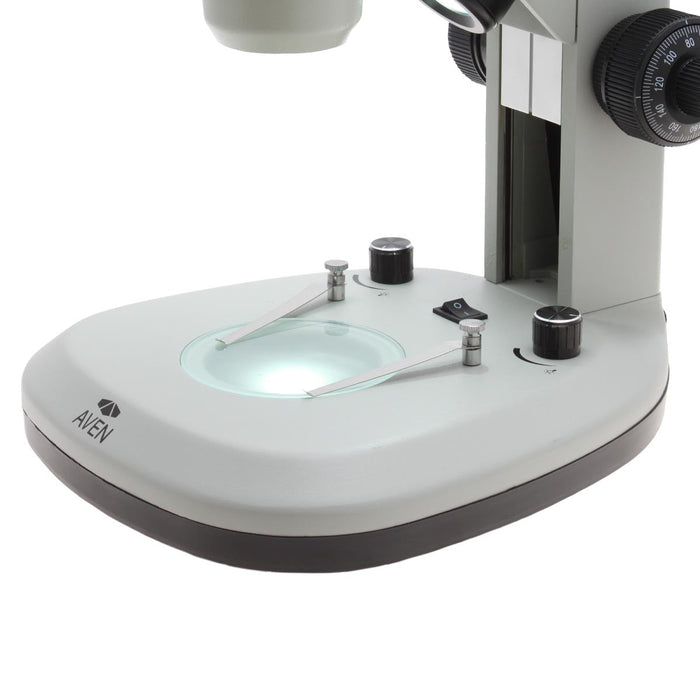 SPZV-50 Trinocular Stereo Zoom Microscope [6.7x - 50x] on Track Stand with Top and Bottom LEDs