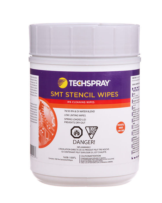 Techspray 1608-100FL IPA Cleaning Wipes - Flip-top Tub | 100 ct (Qty of 12)