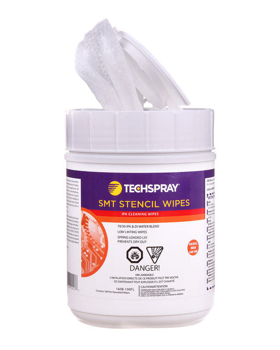 Techspray 1608-100FL IPA Cleaning Wipes - Flip-top Tub | 100 ct (Qty of 12)