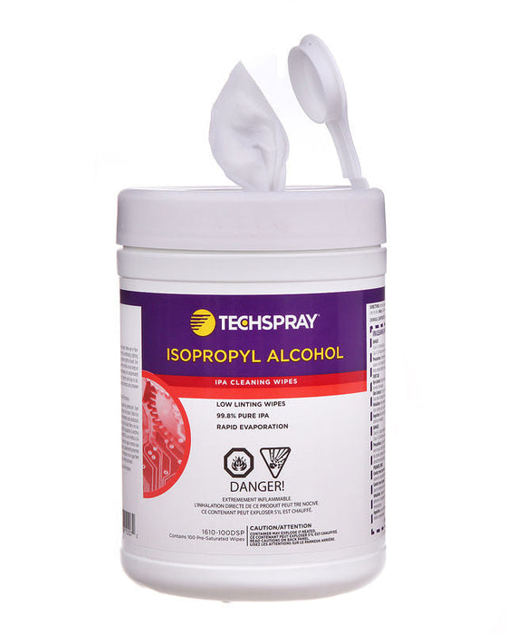 Techspray 1610-100DSP Isopropyl Alcohol Wipes - Pop-up Tub | 100 ct (Qty of 6)