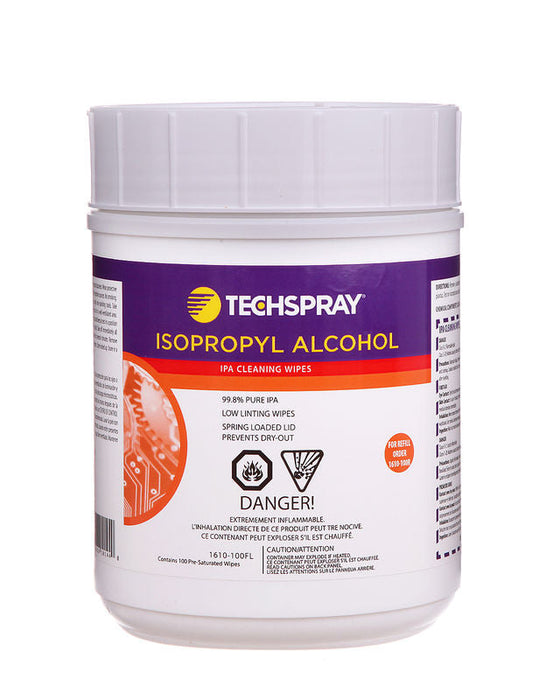 Techspray 1610-100FL Isopropyl Alcohol Wipes - Flip-top Tub | 100 ct (Qty of 12)