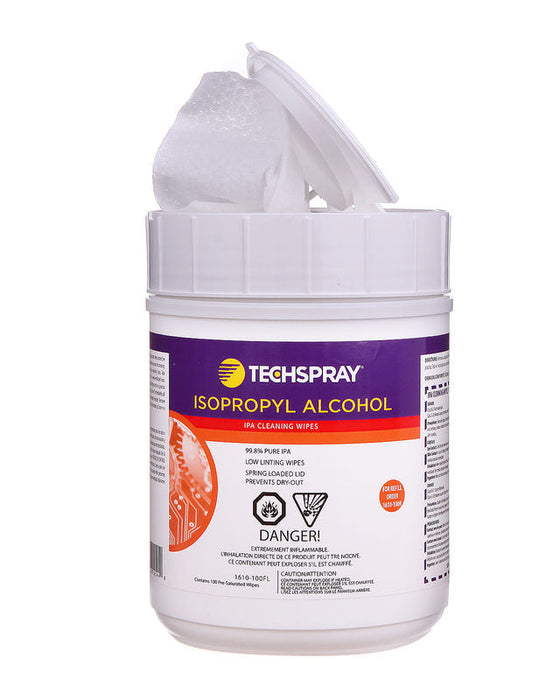 Techspray 1610-100FL Isopropyl Alcohol Wipes - Flip-top Tub | 100 ct (Qty of 12)