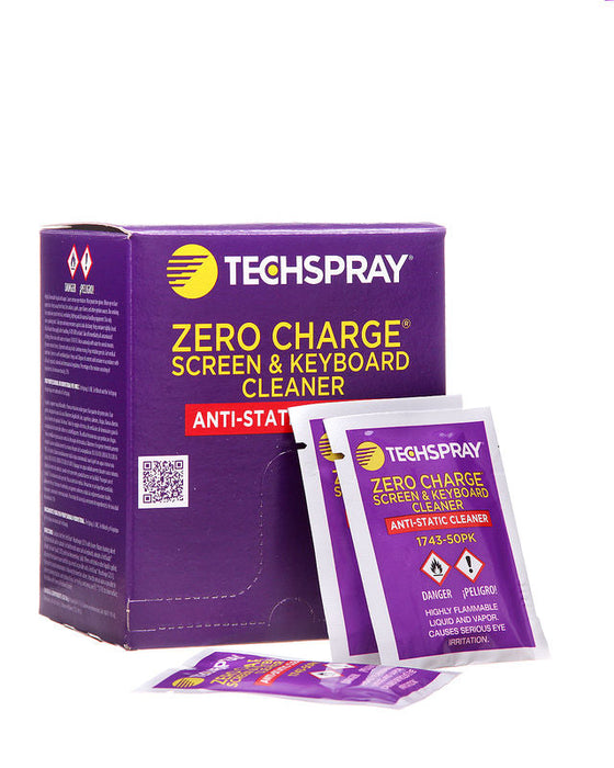 Techspray 1743-50PK Zero Charge Screen & Keyboard Cleaner Wipes | 50 ct (Qty of 10)