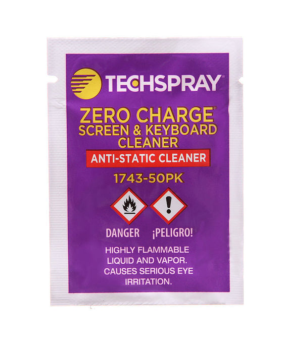 Techspray 1743-50PK Zero Charge Screen & Keyboard Cleaner Wipes | 50 ct (Qty of 10)