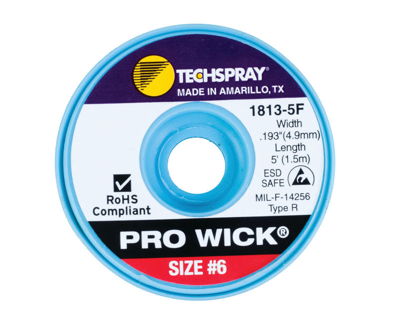 Techspray 1813-5F Pro Wick Red #6 Braid - AS | 5' (Qty of 25)