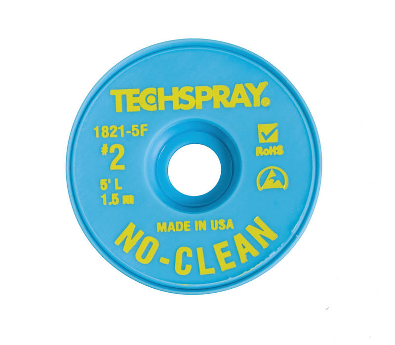 Techspray 1821-5F No-Clean Yellow #2 Braid - AS | 5' (Qty of 25)