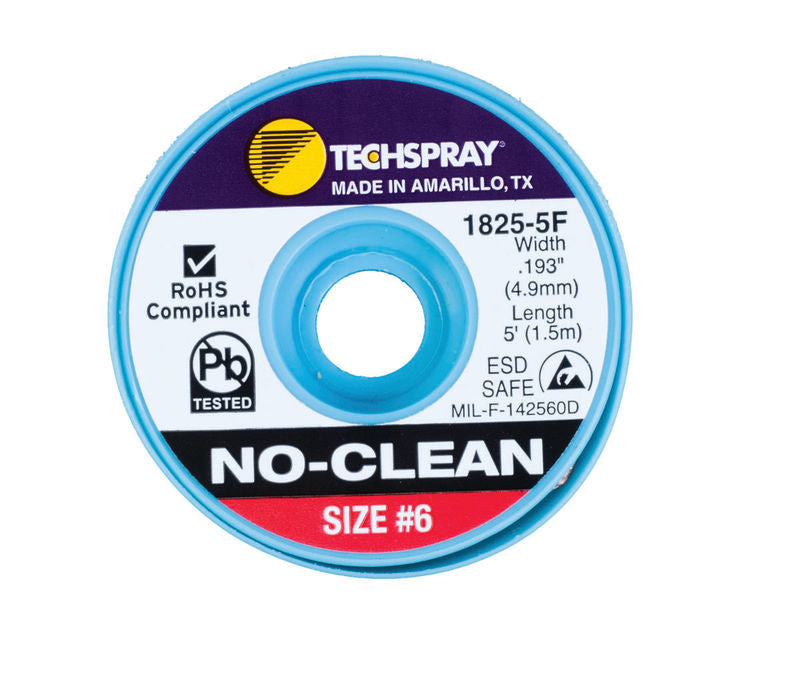 Techspray 1825-5F No-Clean Red #6 Braid - AS | 5' (Qty of 25)