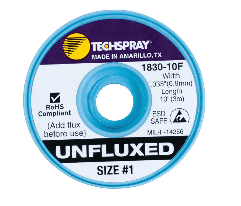 Techspray 1830-10F Unfluxed White #1 Braid - AS | 10' (Qty of 25)