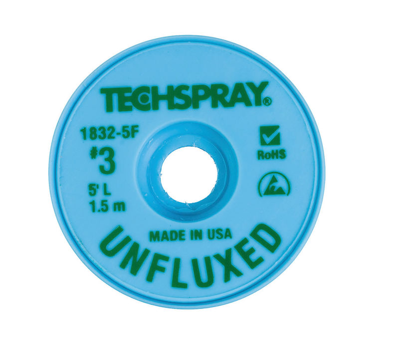 Techspray 1832-5F Unfluxed Green #3 Braid - AS | 5' (Qty of 25)