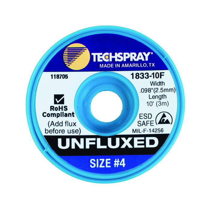 Techspray 1833-10F Unfluxed Blue #4 Braid - AS | 10' (Qty of 25)