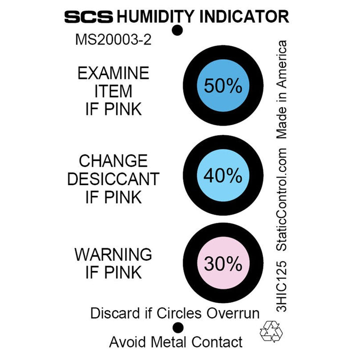 SCS 3HIC125 3-Spot Humidity Cards, 125/can