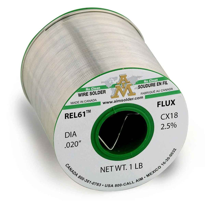 AIM REL61™ CX18 2.5% Lead Free No Clean Core Wire Solder .020" Diameter (24 rolls)
