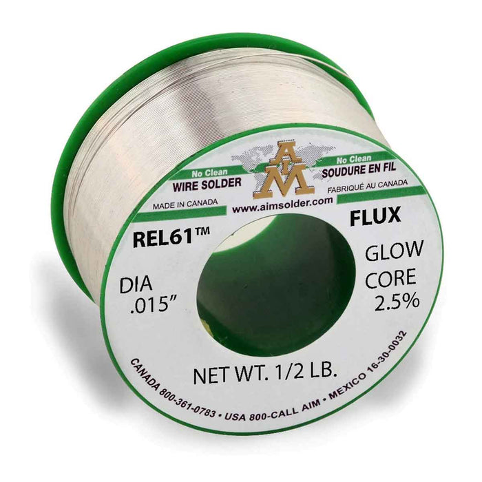 AIM REL61™ Glow Core 2.5% Lead Free No Clean Core Wire Solder .015" Diameter (24 rolls)