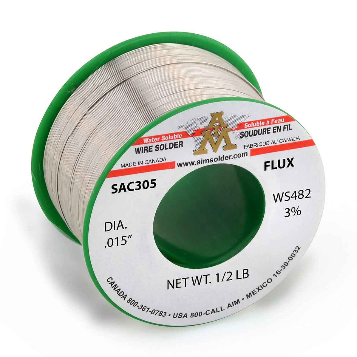 AIM SAC305 WS482 3 Lead Free Water Soluble Core Wire Solder, .015" Di