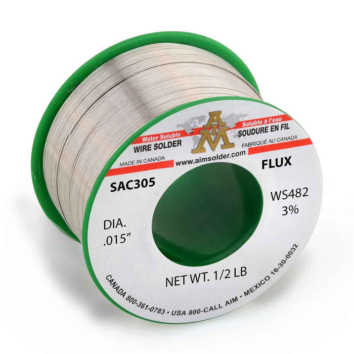 AIM SAC305 WS482 3% Lead Free Water Soluble Core Wire Solder, .015" Diameter (24 rolls)