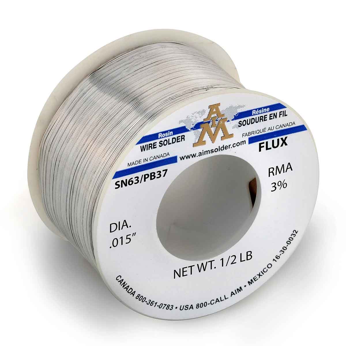 AIM SN63/PB37 RMA 3 Core Wire Solder .015" Diameter (24 rolls