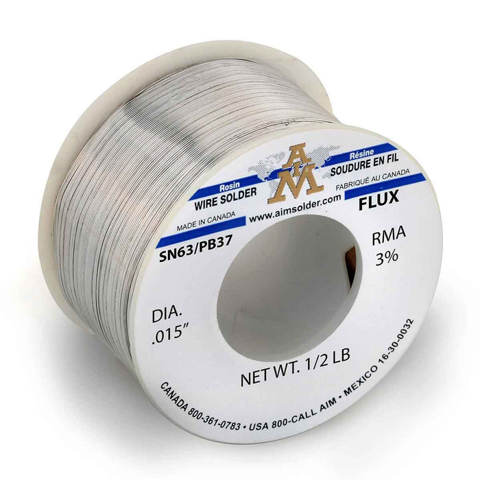 AIM SN63/PB37 RMA 3% Core Wire Solder .015" Diameter (24 rolls)