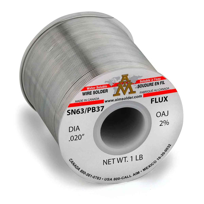 AIM SN63/PB37 OAJ 2% Water Soluble Core Wire Solder .020" Diameter (24 rolls)