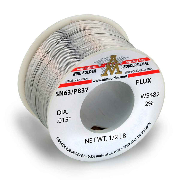 AIM SN63/PB37 WS482 3% Water Soluble Core Wire Solder .015" Diameter (24 rolls)