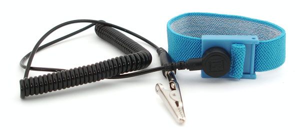 Botron B9010 Adjustable Blue Lightweight Elastic Wrist Strap with 1/8" Snap & 10&#039; Coil Cord