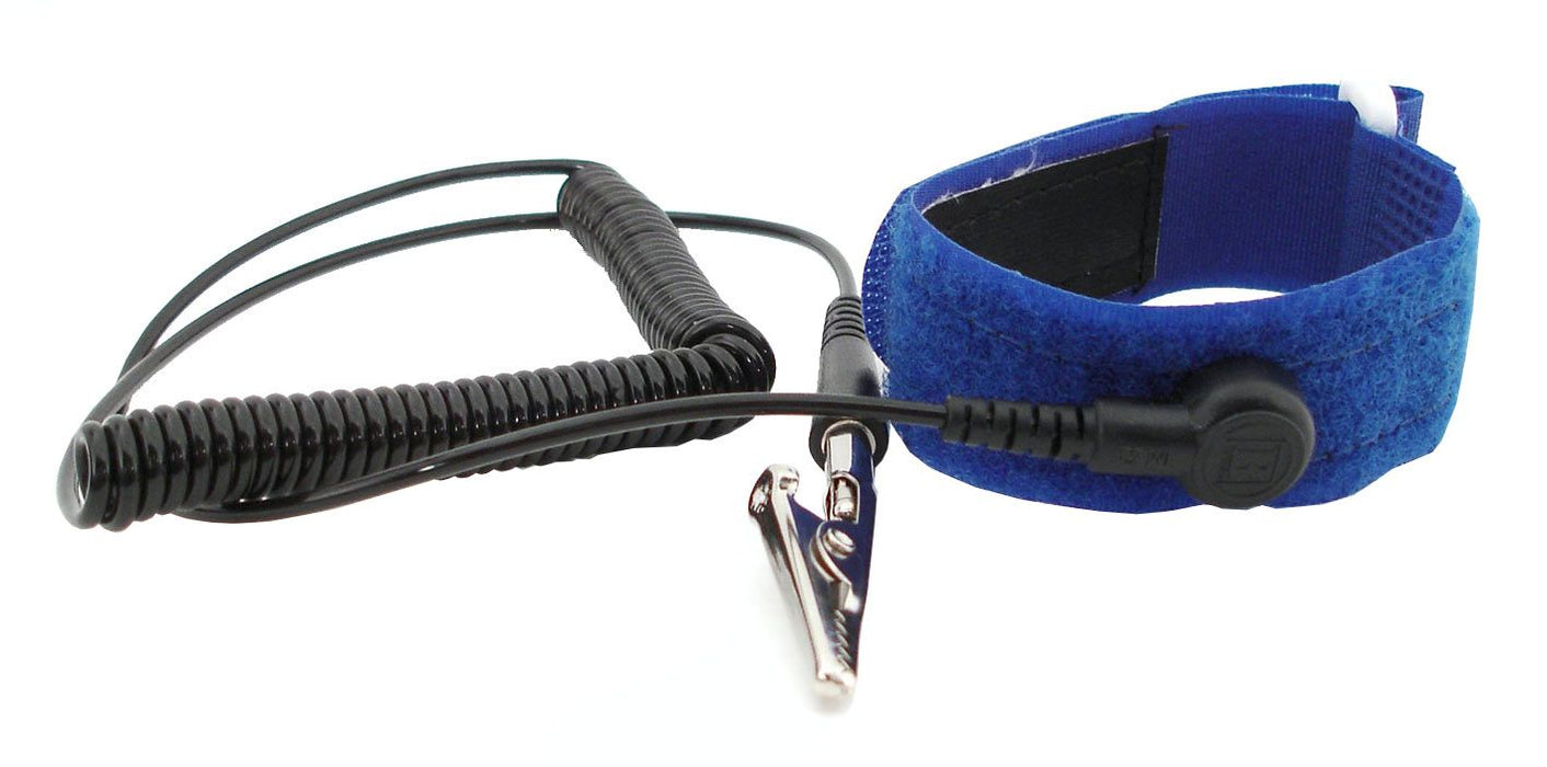 Botron B9264 Adjustable Blue Hook & Loop Wrist Strap with 1/4" Snap & 6&#039; Coil Cord