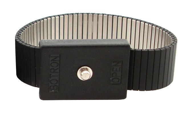 Botron B9477 Adjustable Black Metal Wrist Strap with 1/8" Snap