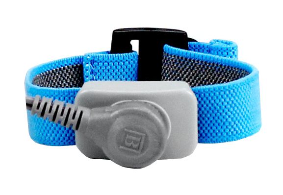 Botron B9587 Adjustable Blue Elastic Wrist Strap with 1/8" Snap & Dual Mono Jack