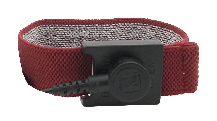 Botron B96138 Adjustable Burgundy Elastic Wrist Strap with 1/8" Snap & Constant Contact Hinge