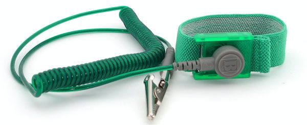 Botron B9948 GEM Adjustable Emerald Elastic Wrist Strap with 1/8" Snap & 6&#039; Coil Cord