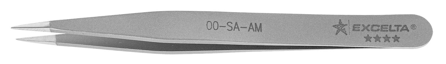 Excelta 00-SA-AM Antimicrobial Neverust® Stainless Steel Tweezer with Straight, Strong, Medium, Pointed Tips