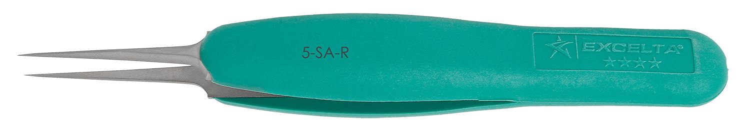 Excelta 00-SA-R ESD-Safe, Cleanroom-Safe Neverust® Stainless Steel Tweezer with Ergo-Tweeze® Handle & Straight, Strong, Medium Tips