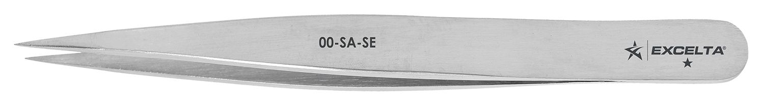 Excelta 00-SA-SE Anti-Magnetic Stainless Steel Tweezer with Straight, Strong, Medium Point Tips, 4.5" OAL