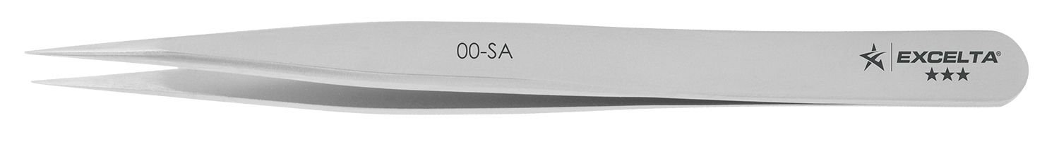 Excelta 00-SA Swiss-Made Neverust® Anti-Magnetic Stainless Steel Tweezer with Straight, Strong, Medium Point Tips, 4.5" OAL