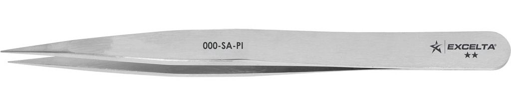 Excelta 000-SA-PI Italian-Made Anti-Magnetic Stainless Steel Tweezer with Straight, Strong, Medium Point Radius Tips, 4.75" OAL