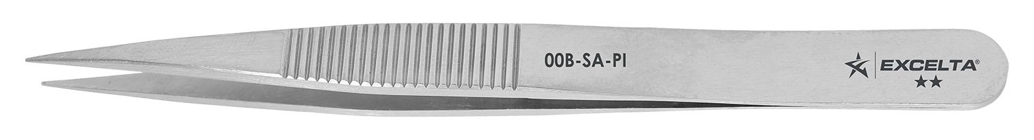 Excelta 00B-SA-PI Stainless Steel Tweezer with Serrated Handles & Straight, Strong, Medium, Pointed Tips