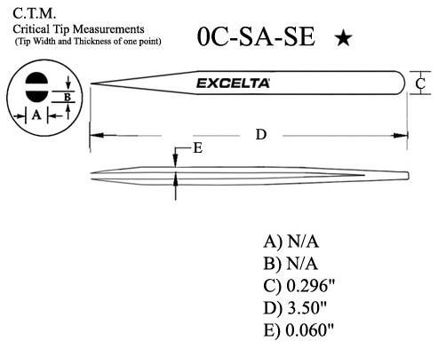 Excelta 0C-SA-SE Stainless Steel Tweezer with Straight, Miniature, Fine, Pointed Tips