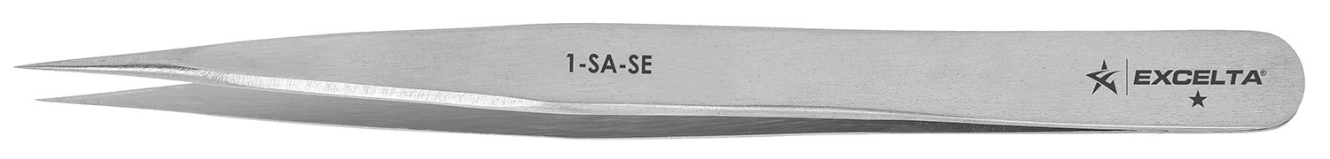 Excelta 1-SA-SE Economy Stainless Steel Tweezer with Straight, Very Fine Point Tips, 4.5" OAL