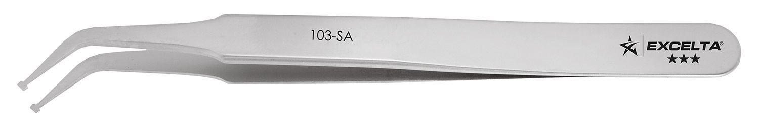 Excelta 103-SA Stainless Steel Rectangular SMD Component Handling Tweezer with 45° Angled, Long, Paddle Tips