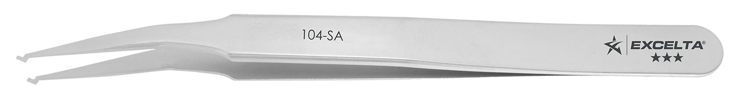 Excelta 104-SA Stainless Steel Rectangular SMD Component Handling Tweezer with 15° Angled, Wide Pointed, Paddle Tips