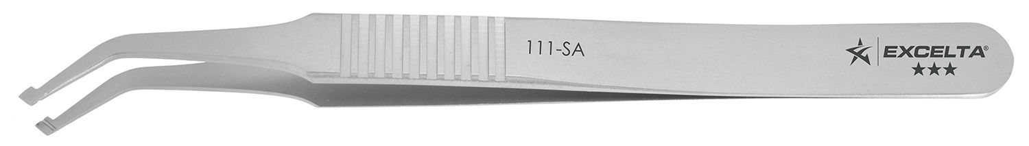 Excelta 111-SA Neverust® Stainless Steel SMD Tweezer with Serrated Handles & 39° Angled Paddle Tips with 0.020" Slot