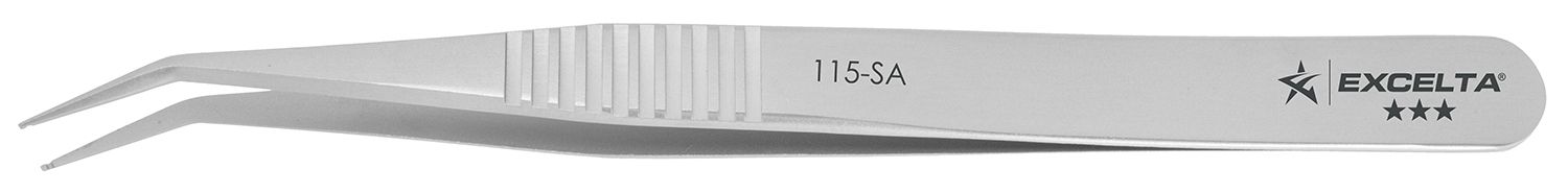 Excelta 115-SA Neverust® Stainless Steel SMD Tweezer with Serrated Handles & 30° Angled Paddle Tips with 0.020" Grooves