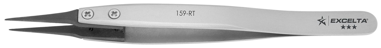 Excelta 159-RT ESD-Safe Neverust® Stainless Steel Tweezer with Replaceable 0.012" x 0.008" Straight Carbofib™ Tips, 5.0" OAL