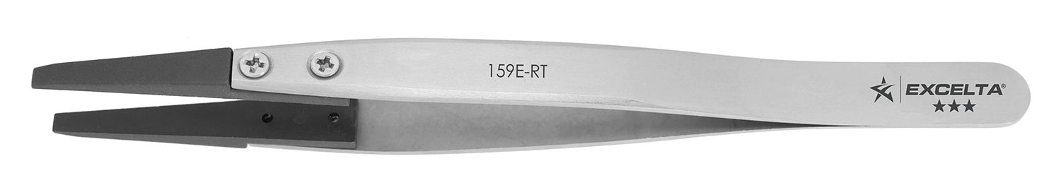 Excelta 159E-RT ESD-Safe Neverust® Stainless Steel Tweezer with Replaceable 0.12" x 0.038" Straight Carbofib™ Tips, 5.0" OAL