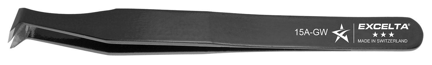 Excelta 15A-GW Swiss-Made ESD-Safe Carbon Steel Cutting Tweezer with 70° Angulated Tips for 35 AWG Soft Wire, 4.5" OAL