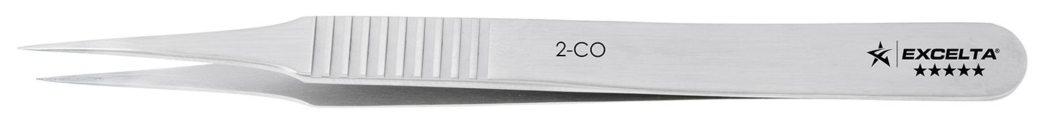 Excelta 2-CO Swiss-Made Cobaly Steel Tweezer with Straight, Tapered, Extreme Precision, Fine Point Tips, 4.75" OAL