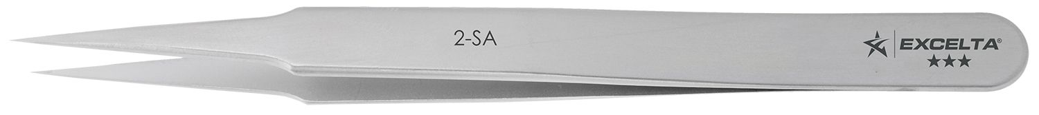 Excelta 2-SA Swiss-Made Neverust® Anti-Magnetic Stainless Steel Tweezer with Straight, Tapered, Fine Precision Point Tips, 4.75" OAL