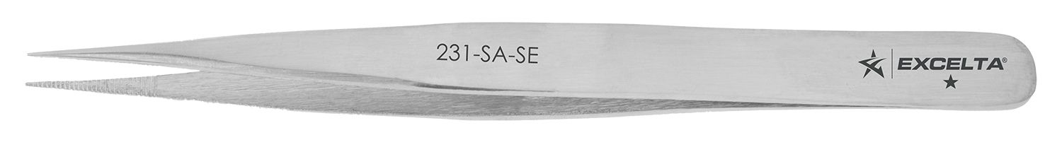 Excelta 231-SA-SE Stainless Steel Tweezer with Serrated, Straight, Medium, Pointed Tips