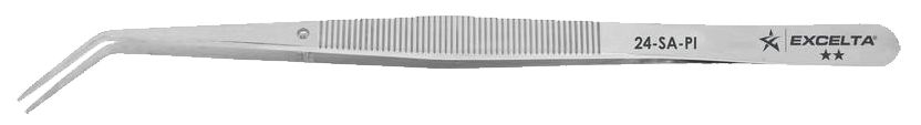 Excelta 24-SA-PI Stainless Steel Tweezer with Serrated Handles & Serrated, 45° Angled, Strong, Pointed Tips